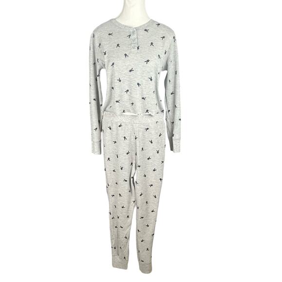 PLAYBOY Other - PLAYBOY by PACSUN Womens Medium Gray Thermal Waffle Crop Top Pajama Pant Set